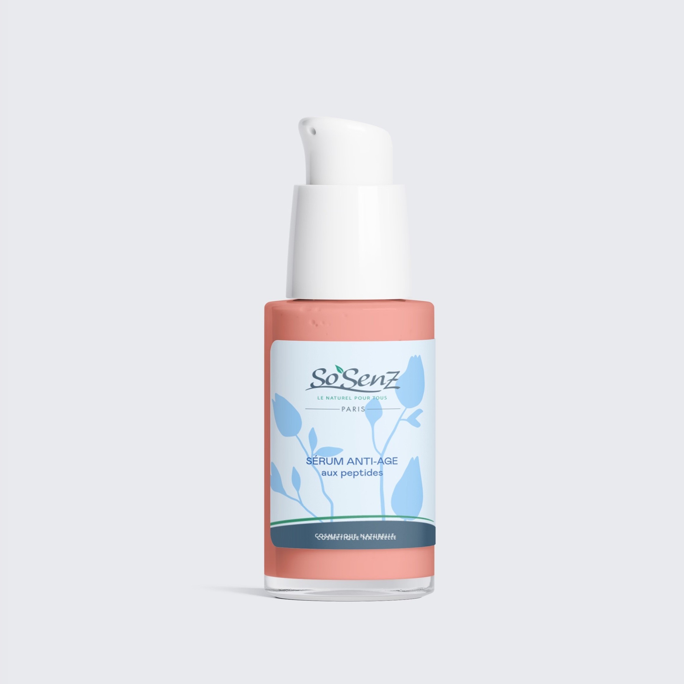 Sérum anti-âge aux peptides So'Senz : hydrate, lisse les ridules, raffermit la peau et révèle l'éclat du teint. 99 % d'origine naturelle.